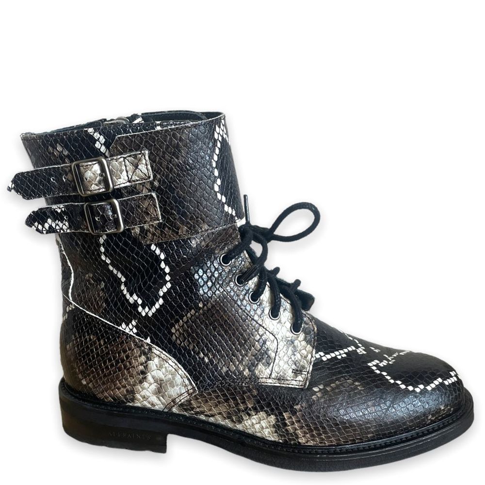 ALLSAINTS Brigade Combat Boots Snakeskin Print Size